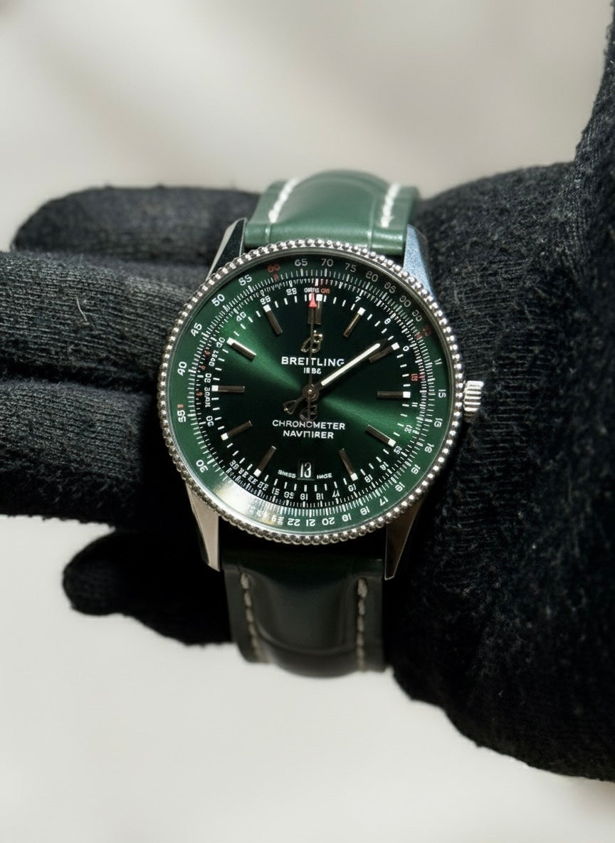 Breitling Navitimer Automatic 41 green dial A17326 front view square white background