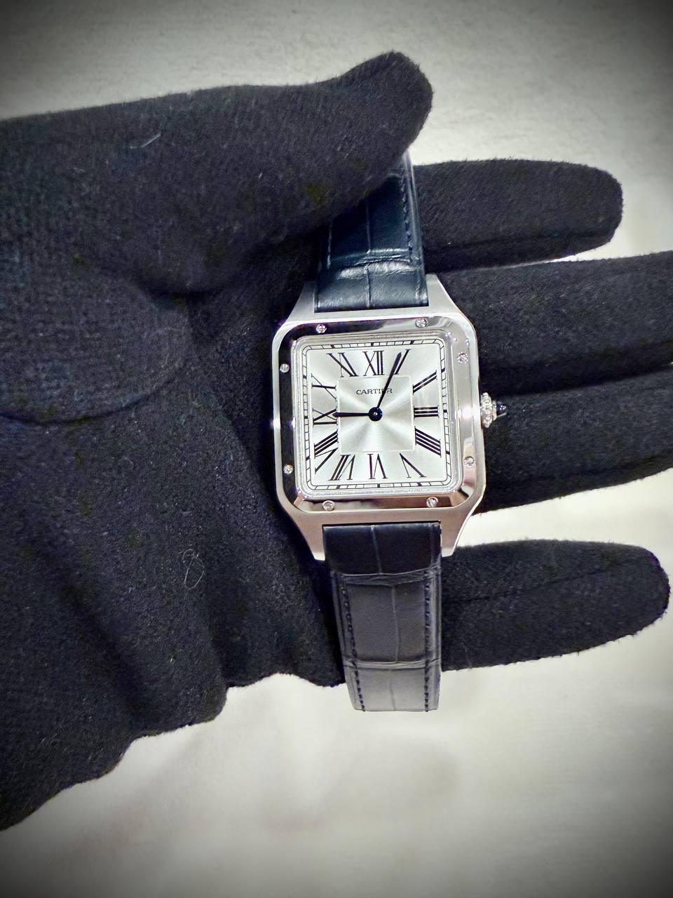 Cartier Santos-Dumont WSSA0085 full front view in hand