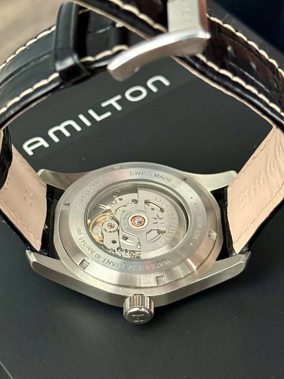 Hamilton Khaki Field Murph H70605731 H-10 movement through exhibition caseback