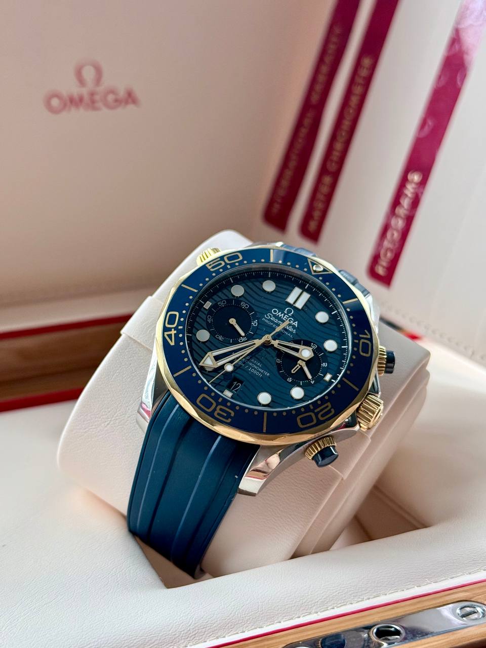 Omega Seamaster Diver 300M chronograph with box and cards
