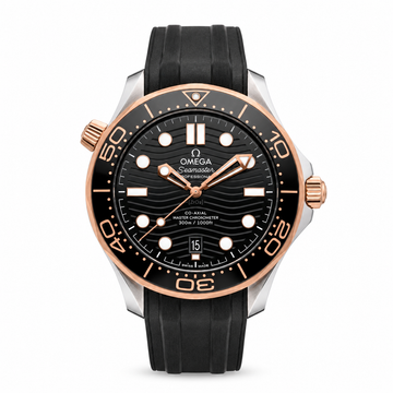 Omega Seamaster Diver 300M Sedna Gold front view on white background