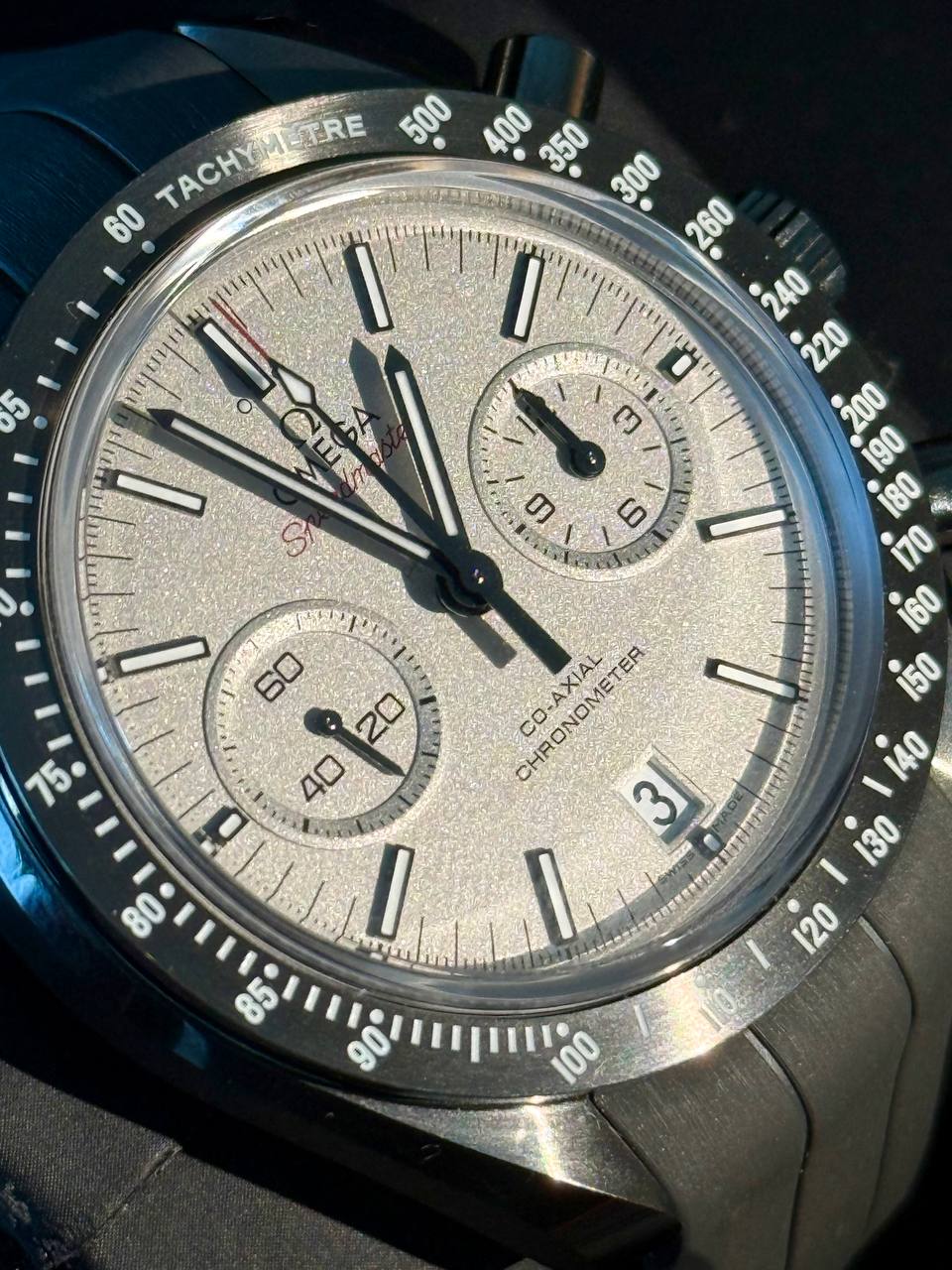 Omega Speedmaster Grey Side of the Moon — actual 2022 watch detail 2