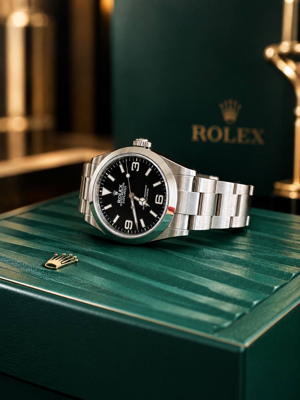 Rolex Explorer 40 ref. 224270 on white background, matched collection scale