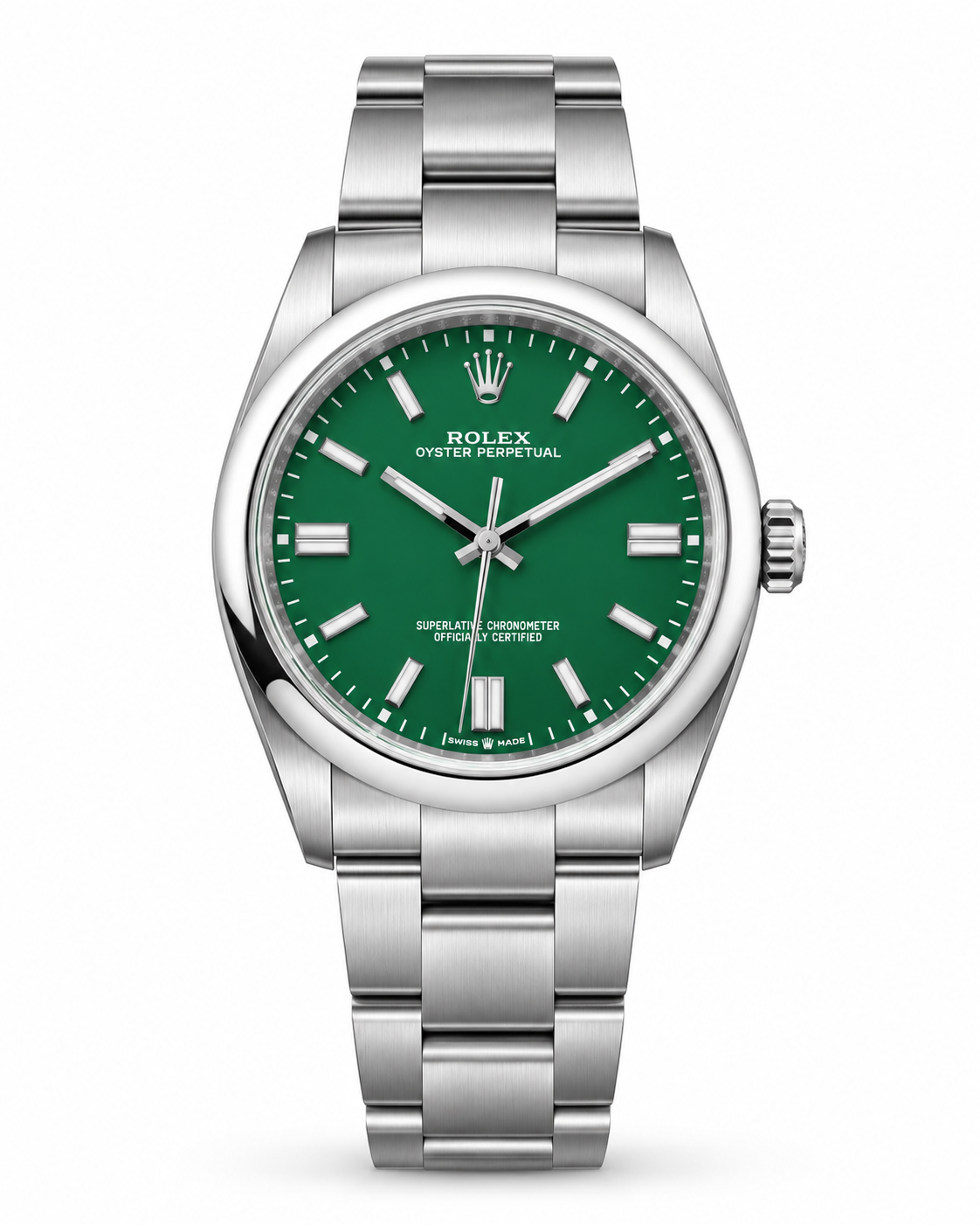 Rolex Oyster Perpetual 36 green dial ref. 126000 on white background