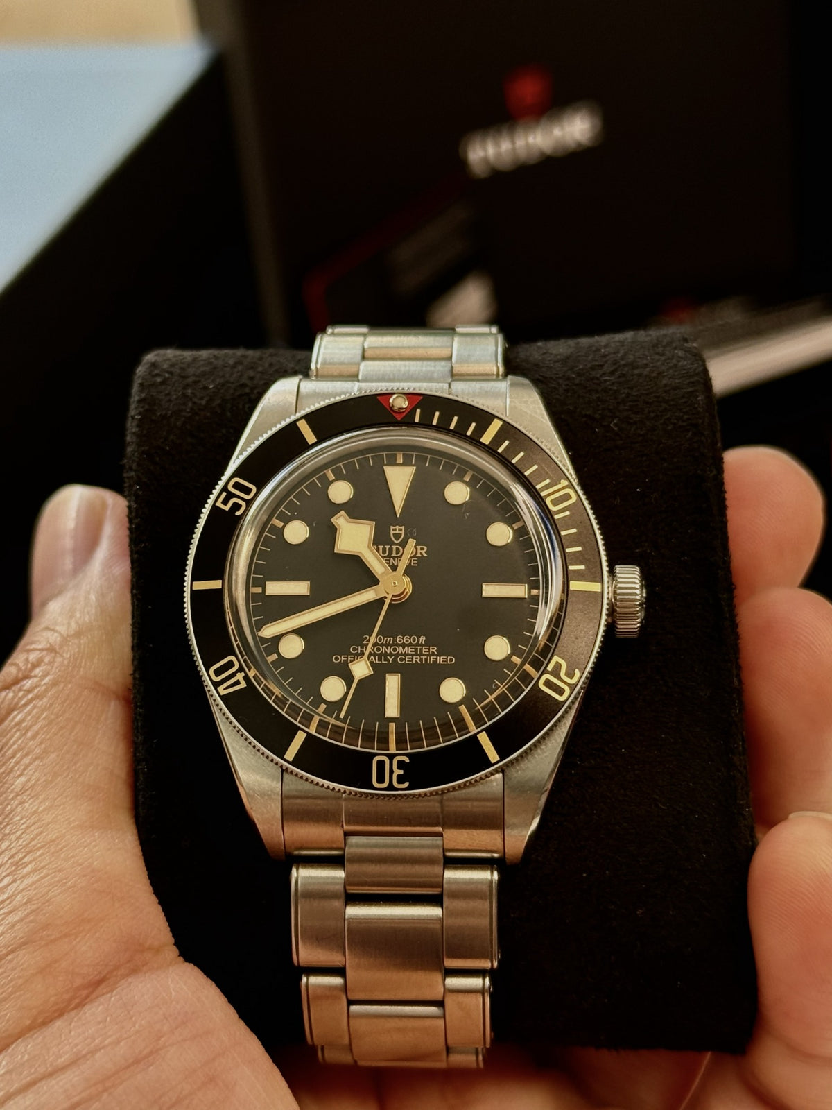 Tudor Black Bay Fifty-Eight black gilt dial close-up