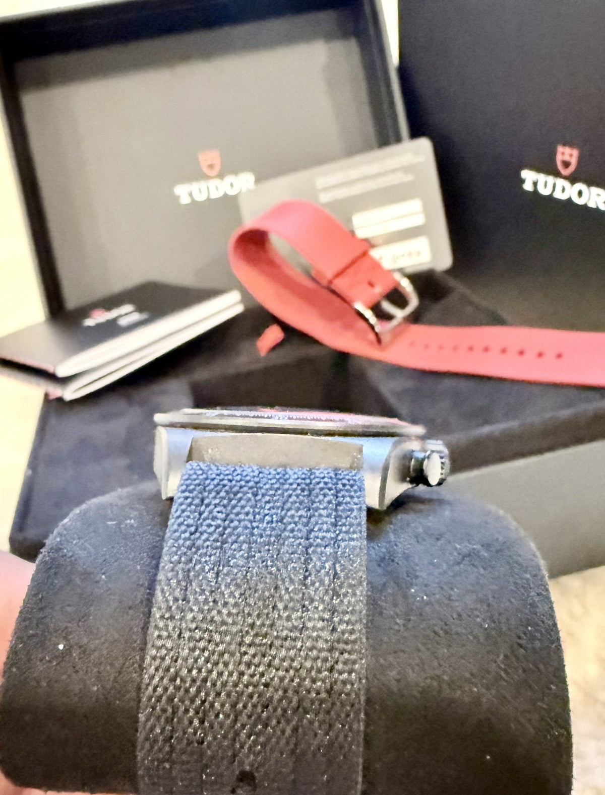 Tudor Pelagos FXD Chrono crown-side profile and fabric strap