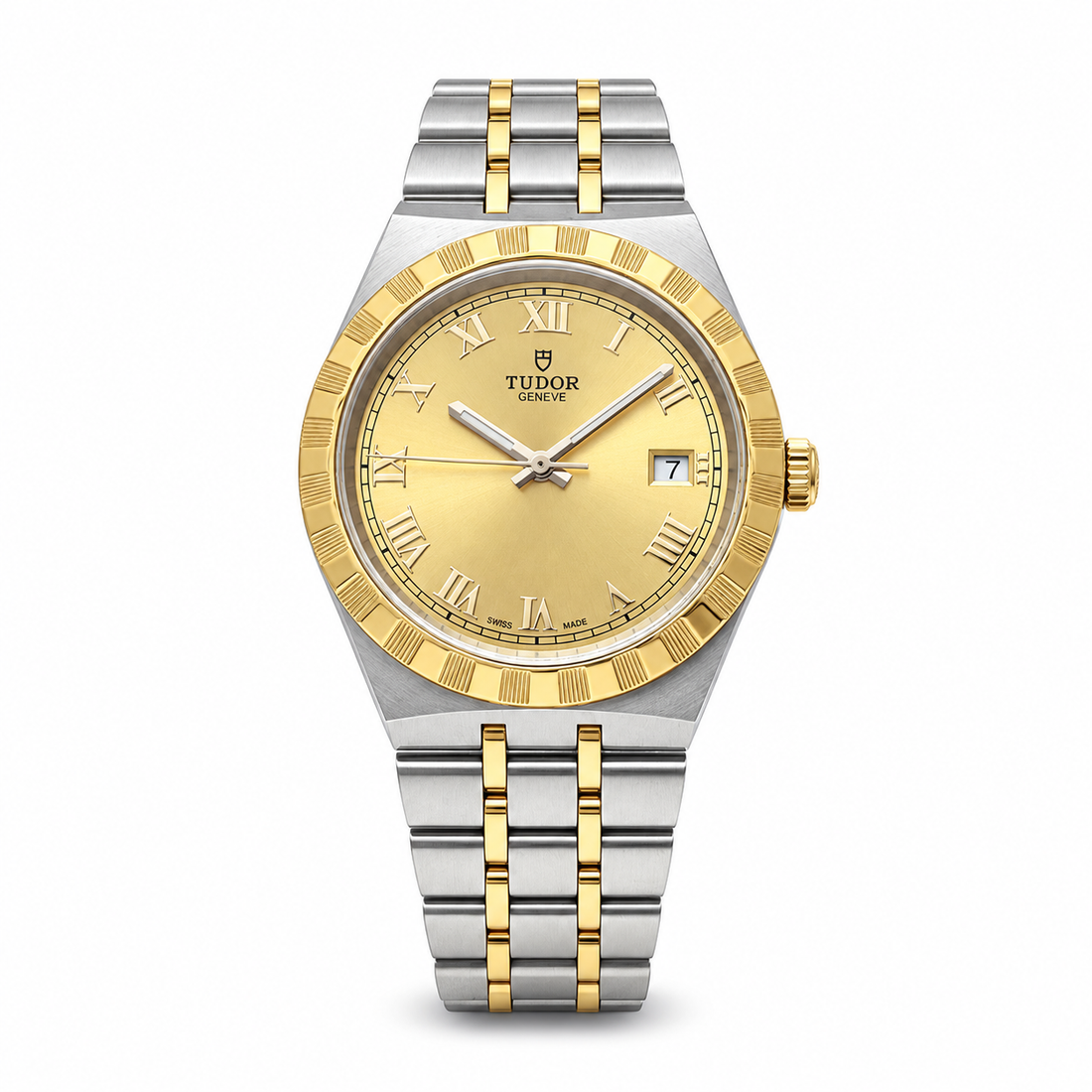 Tudor Royal 38mm steel and gold front view on white background