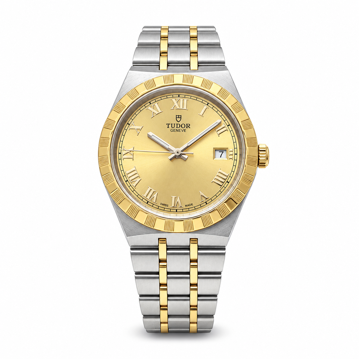Tudor Royal 38mm steel and gold front view on white background